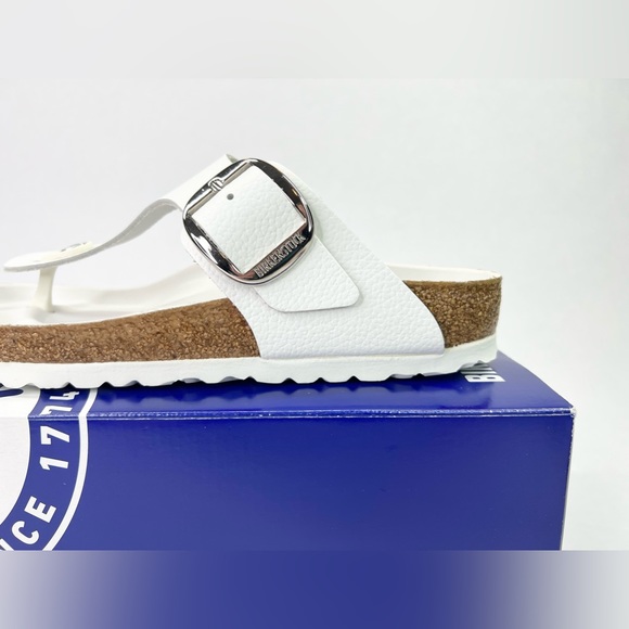 **SOLD**    Birkenstock Big Buckle Gizeh White Leather 39 Regular Women 8 Men 6 - Picture 7 of 16